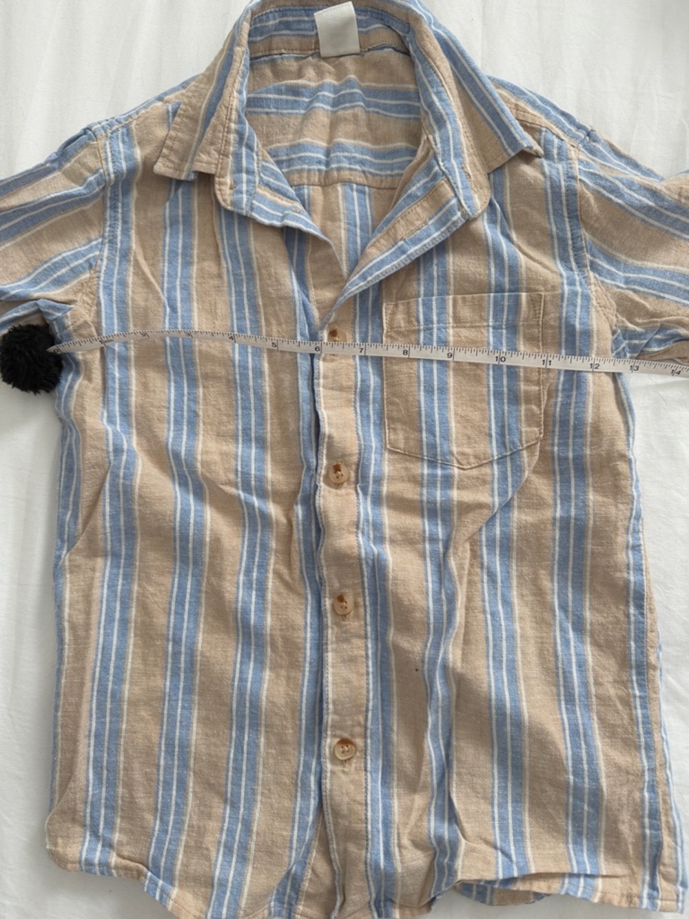 Hem Striped Short-Sleeve Button-Down Shirt - Blue & Tan boys size 6 - Picture 8 of 10